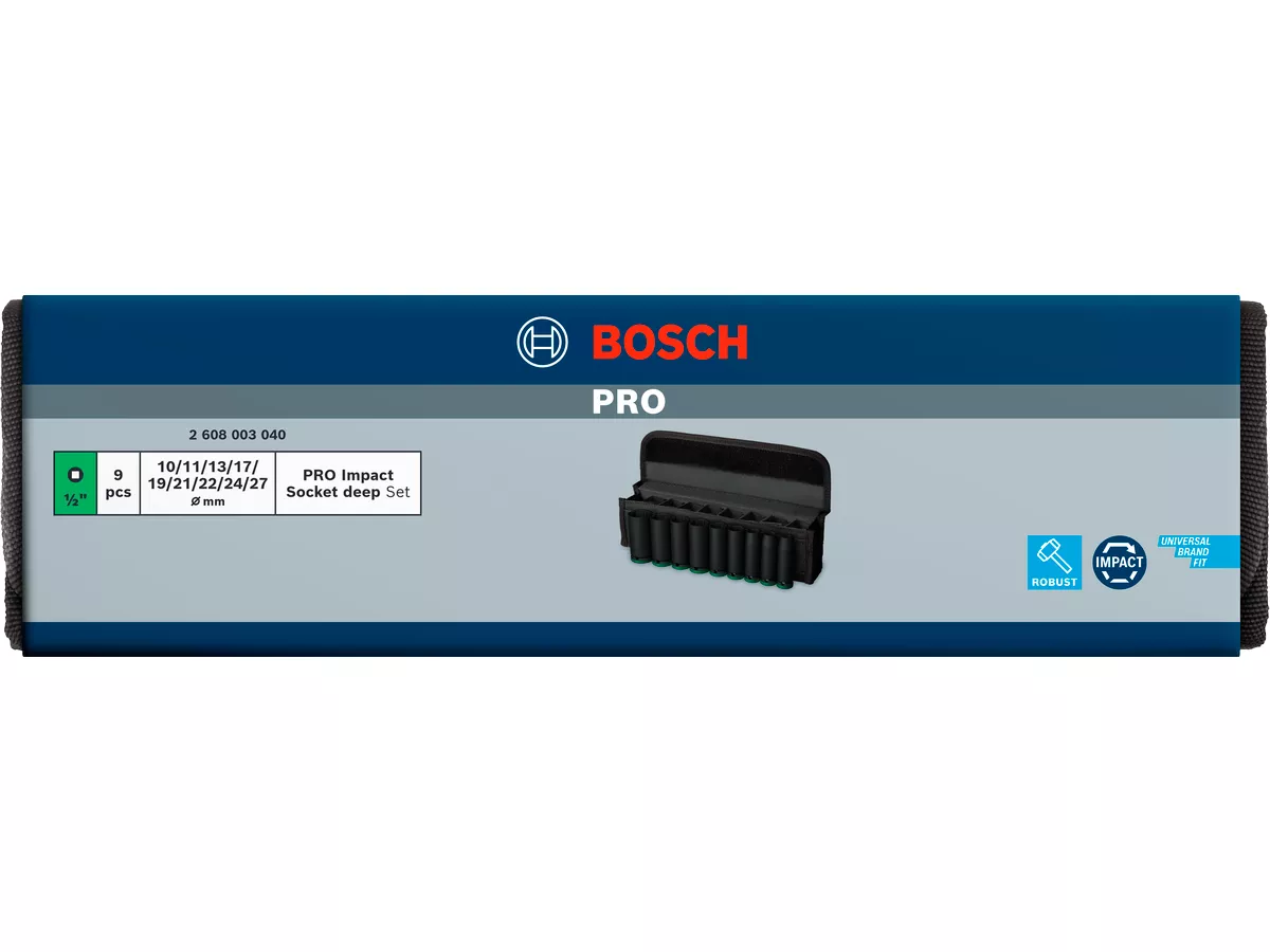 Jeu de 9 douilles 1/2\" longues Pro Impact Bosch 10-27mm